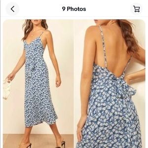 REFORMATION Dietrich Dress Blue White Floral Midi size 4